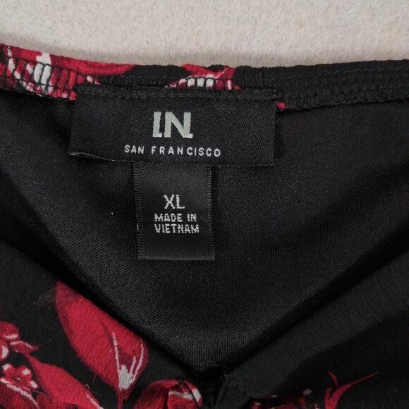 I.N. San Francisco Sz XL Black Red Floral Sheer Fairy Goth Babydoll Midi Dress - Picture 2 of 6